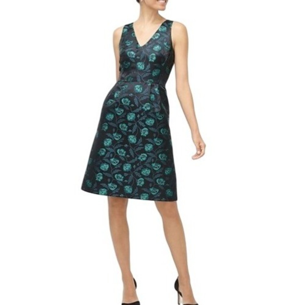 J.Crew Womens Green Floral Jacquard V-Neck A-Line Cocktail Dress Size 10